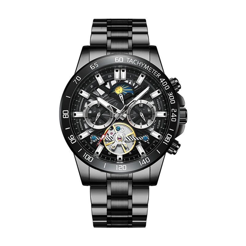 

Custom Logo Elegant Luxury Brand Skeleton Automatic Mechanical Men Watches, 3 colors
