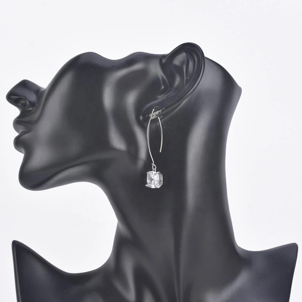 

In Stock Dangle Crystal Cube CZ Stone Earrings Wire Wrapped Drop Earrings, White
