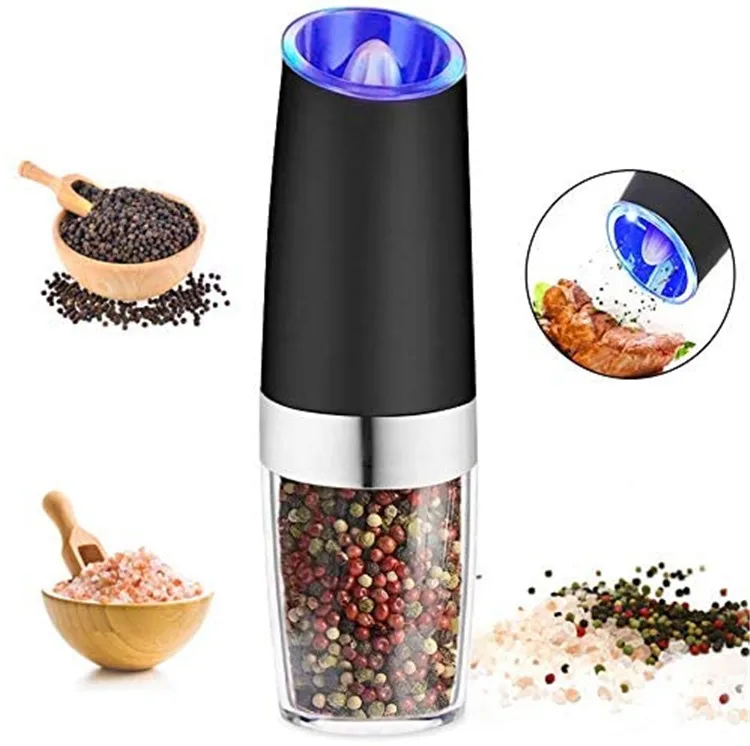 

Battery Powered with LED Light Gravity Electric Pepper and Salt Grinder Set, Black/siliver