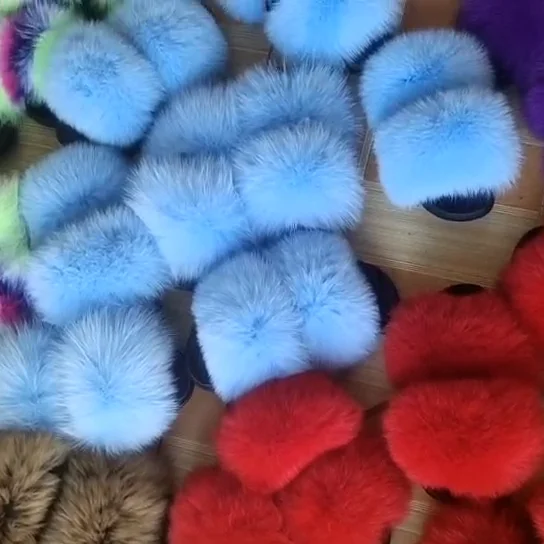 

Fox hair slippers with fox summer fur slippers slides lady plus fox raccoon fur flip flops beach fur slippers and purse sets