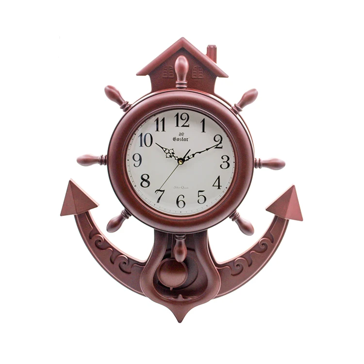 

New European creative ship rudder type plastic silent sweeping swing wall clock