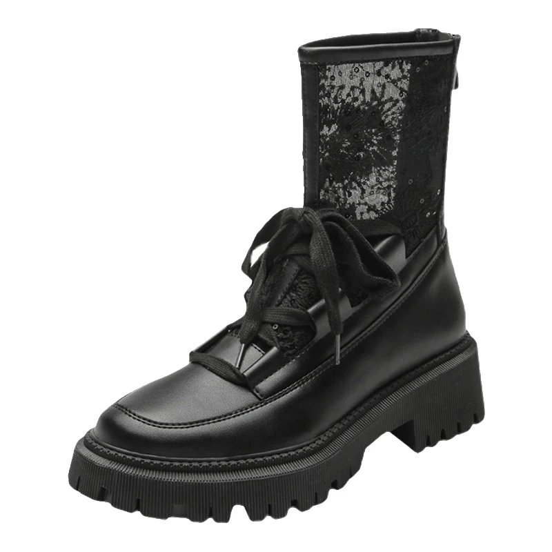 

High Neck All Match Lace Up Winter Women's Boots Stylish Microfiber Boots, As picture or customed