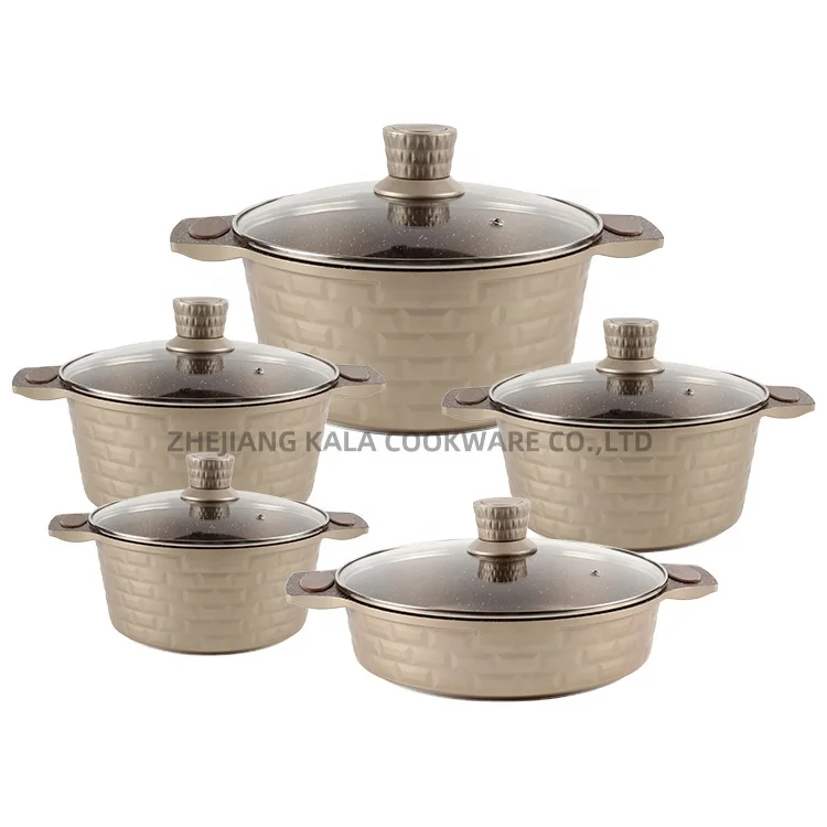 

10pcs cookware sets non stick marble cookware set good selling aluminium cooking pot set nonstick cookware soft touch handle, Mix color