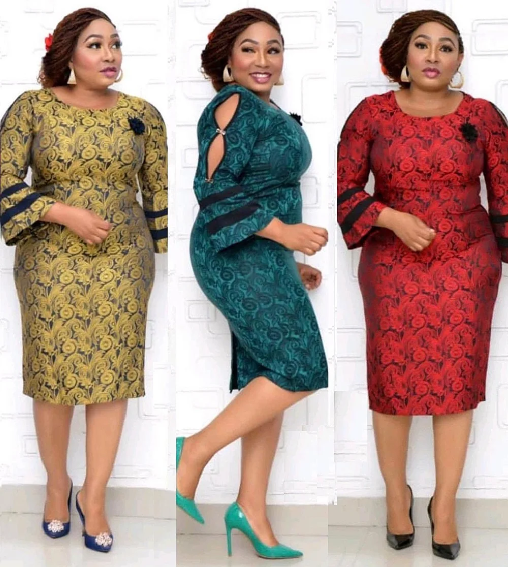 

Drop Shipping 2XL 6XL Trendy Elegant Flared Sleeve Bodycon Plus Size Women Dress Clothing