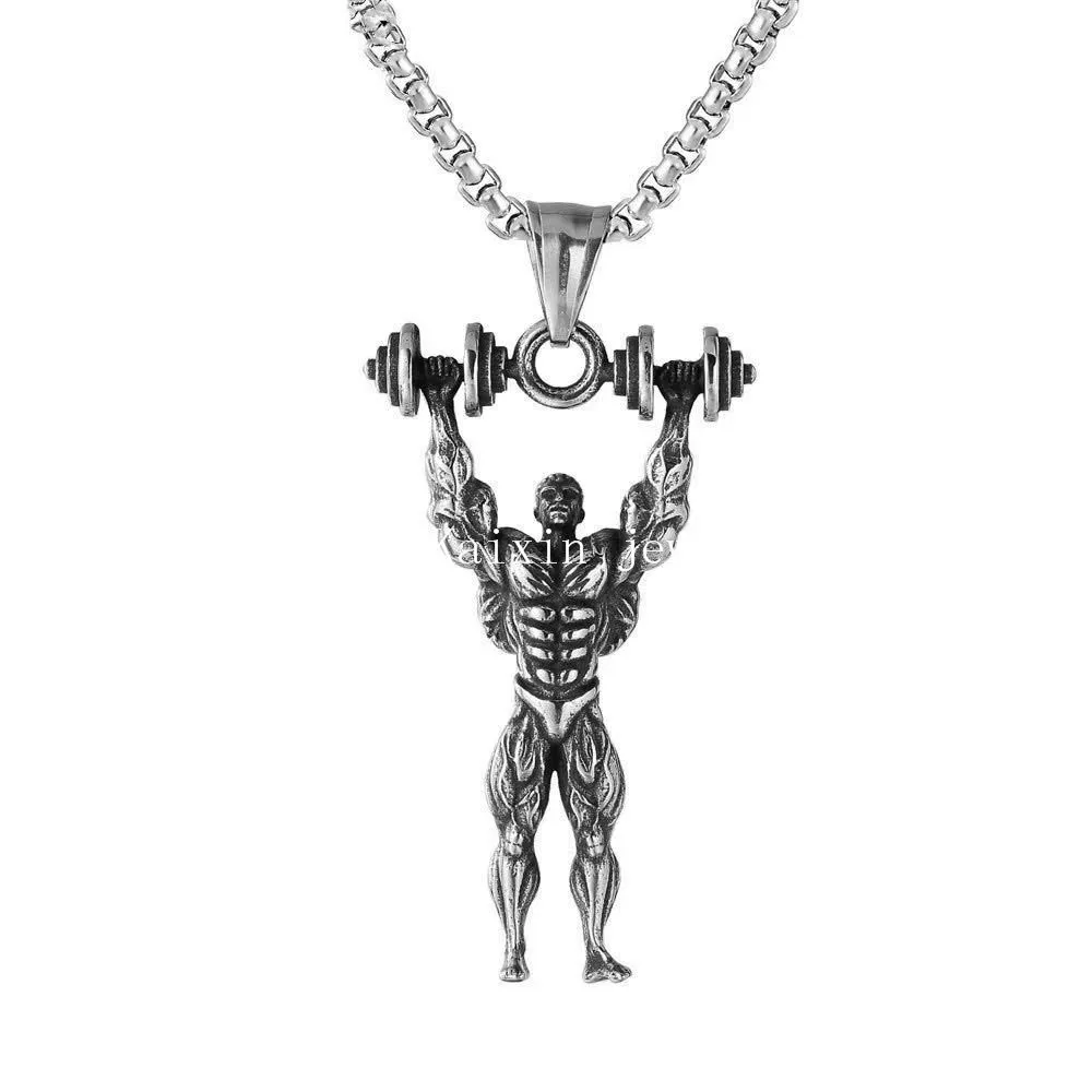 

New stainless steel jewelry wholesale Muscle Men's necklace fitness style jewelry
