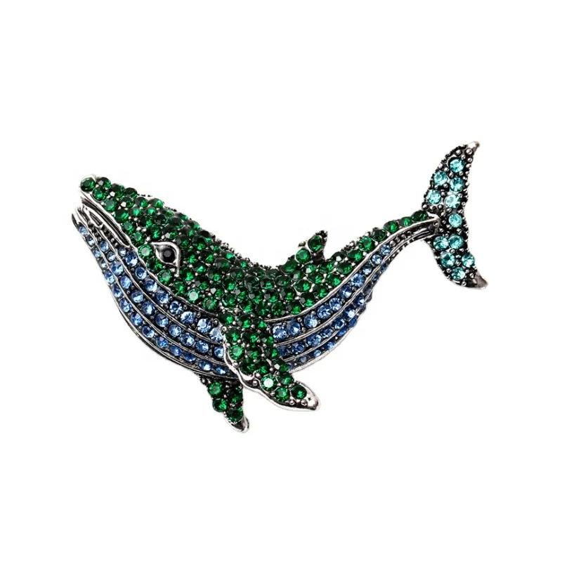 

European and American Fashion Jewelry Brooch Diamond Dolphin Whale Brooch Denim Micro Chapter All-match Bag Collar Brooch