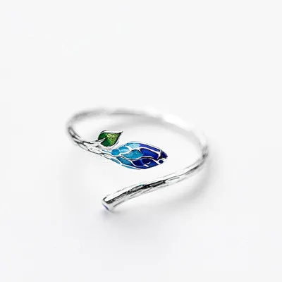 

Fashion New Arrival Simple Design 925 Sterling Silver Geometric Plant Green Leaf Thin Finger Ring, Picture