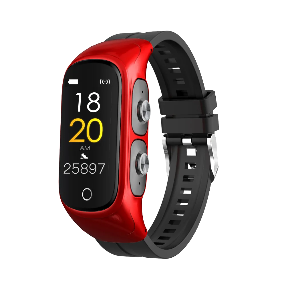 

2021 N8 TWS Wearable Earbuds Smart Bracelet Heart Rate Smart Watch Wireless Earphone with Watch 2 in 1, Black, white, red, pink
