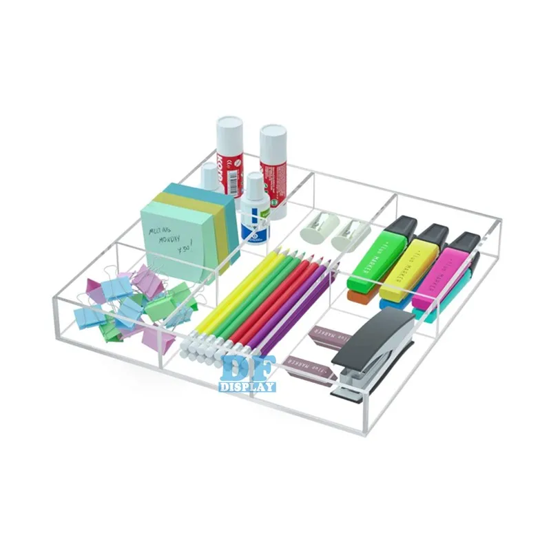 

HS043 6-Section Acrylic Drawer Organizer Storage Tray, Clear Plastic Desk Makeup Drawer Organizer for Kitchen,Bathroom,Office