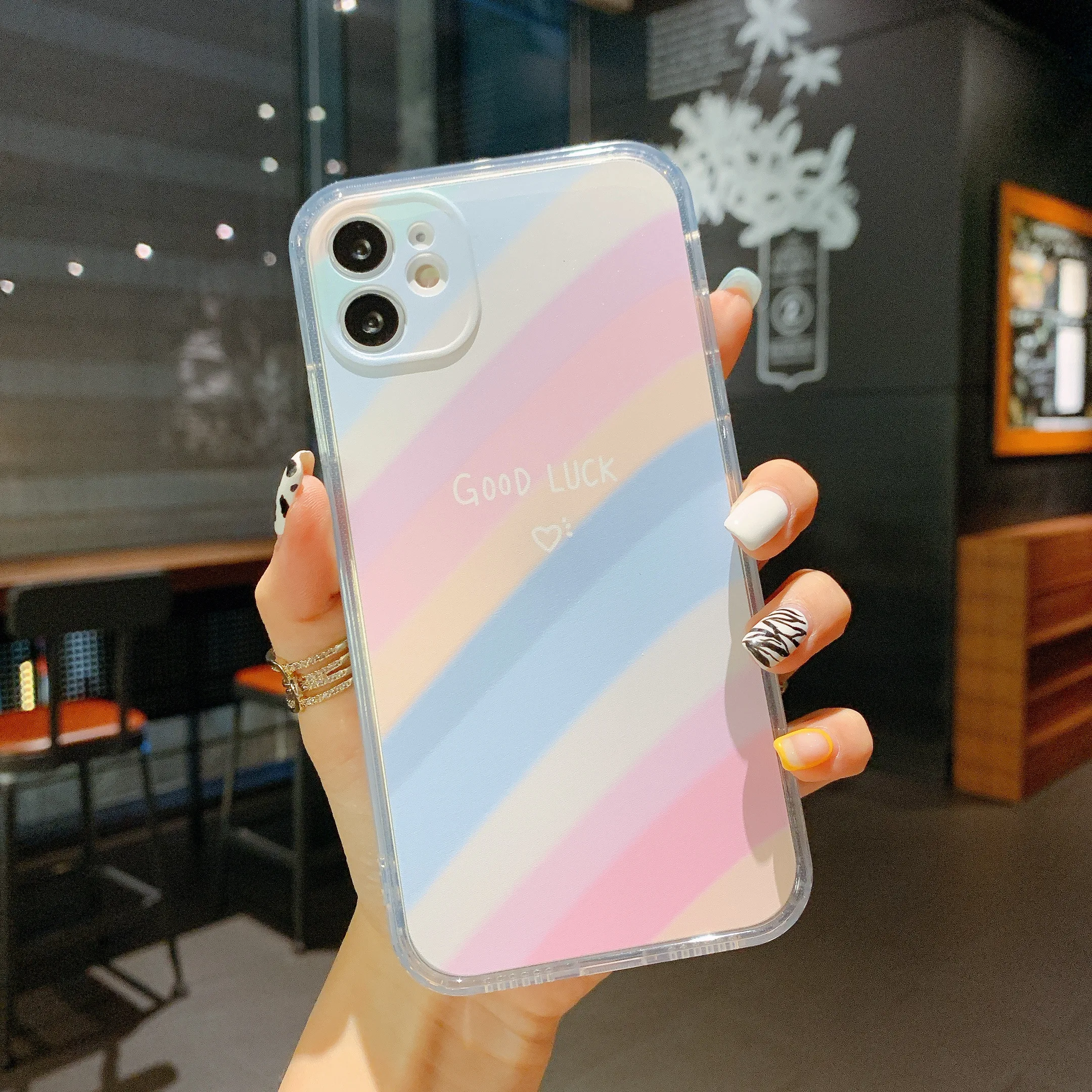 

Dropshipping Agent Luxury Brand Clear rainbow Colorful Anti fall Cell Mobile Phone Case For Iphone11 11pro 11promax 12 12pro, Multi-color