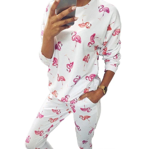 

Woman casual wear printed long sleeve and elatic pants Sleepwer two piece sets home wear sleeping suits sleepwear Pajama Sets, White1,white2,flora,drak green