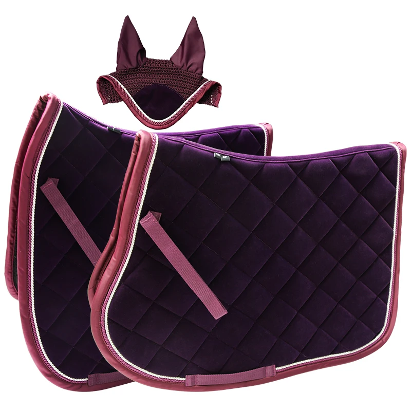 

Horse Saddle Pad & Bonnet Set High End Velvet Jumping Dreessage Saddle Pads and Fly Veilt Equine Equestrian Horse Products, Customized color