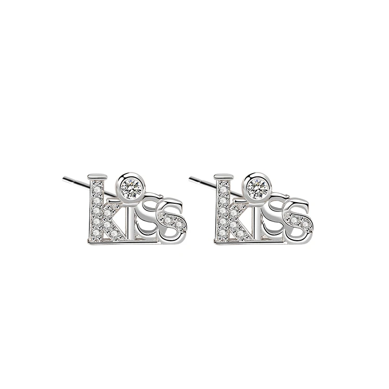 

OEM/ODM Jewellery 925 Sterling Silver Zircon Romantic Letter kiss kiss Earrings Stud for Women