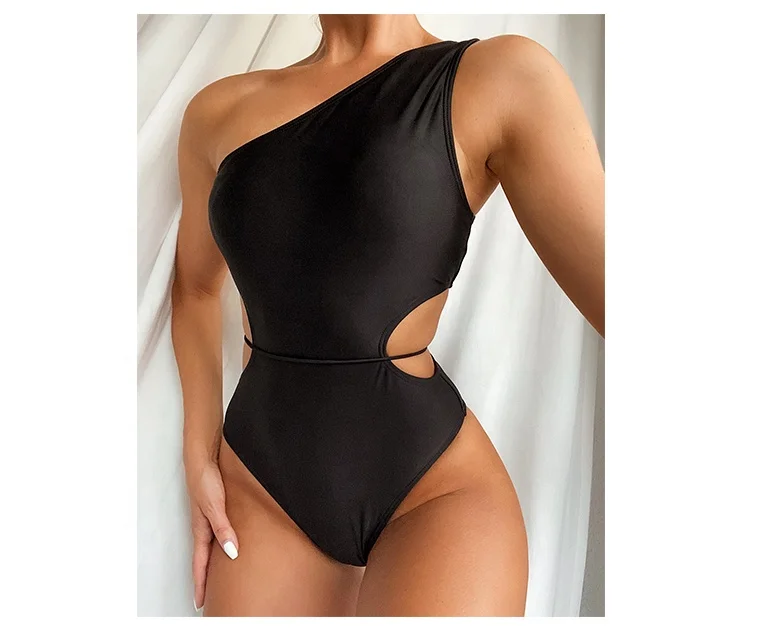 

DLL 2021 New High Waisted Off Shoulder Asymmetric Mesh cross-border beach bikini one-piece women swimsuits sexy, As picture or customized make