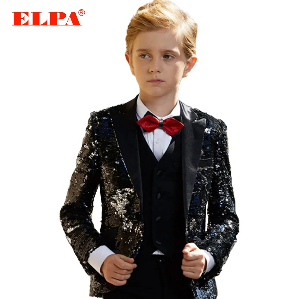 
ELPA slim fit black sequence kids latest design fancy party wedding occasion wear formal suits for boys 