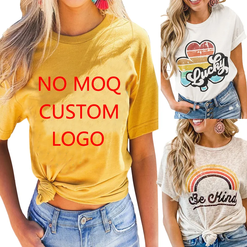 

Custom Logo Women Customize Clothing Round Neck Summer Shirts Blank Tshirts