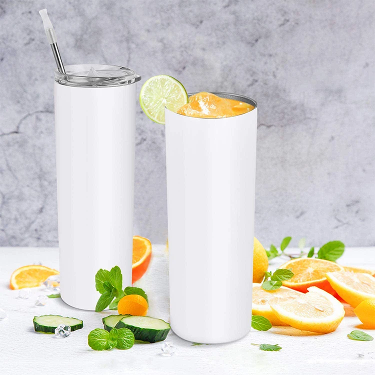 

20Oz White Skinny White Straight Stainless Steel heat Transfer Printing Double Wall Insulated straight Sublimation Tumbler, Sublimation white