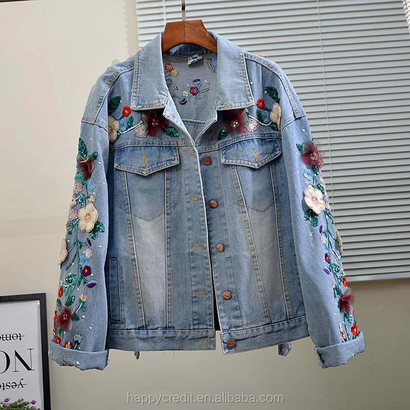 Peacolate 2-10Years Little Girls Sequin Coats Embroidery Denim Jacket 