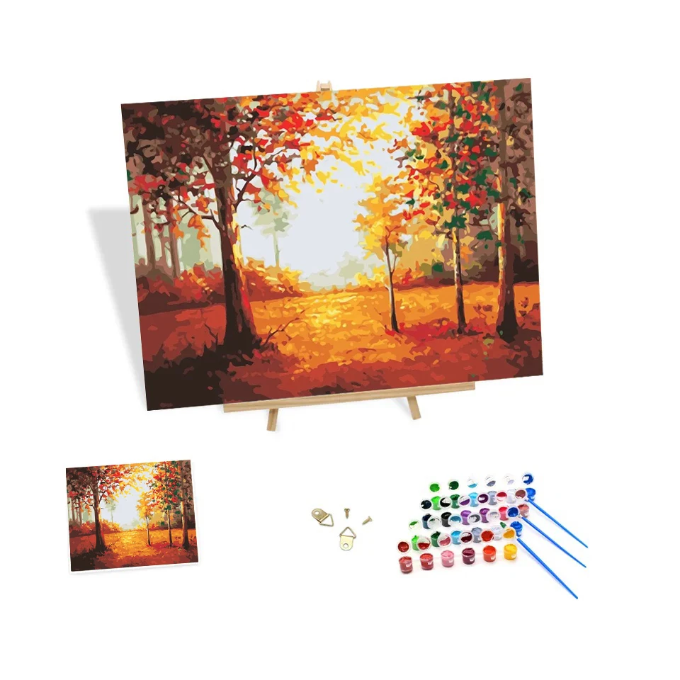 

Oil Painting by Numbers Landscape Autumn Forest Fallen Leaves DIY Paint by Numbers on Canvas