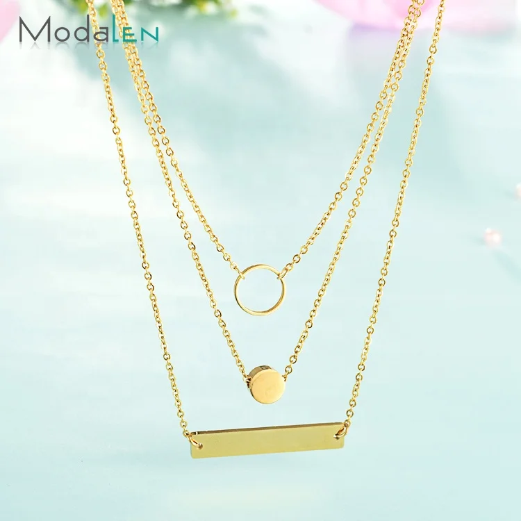 

Modalen Stainless Steel Blank Round Bar Charm Gold Filled Chain Necklace, Yellow gold