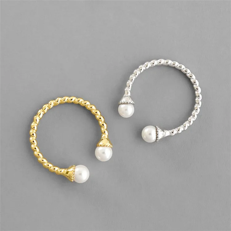

SP 2022 Dainty Pearl Rings Jewelry Twisted Open Ring Adjustable 18K Gold Plated 925 Sterling Silver for Women Fashion Geometric