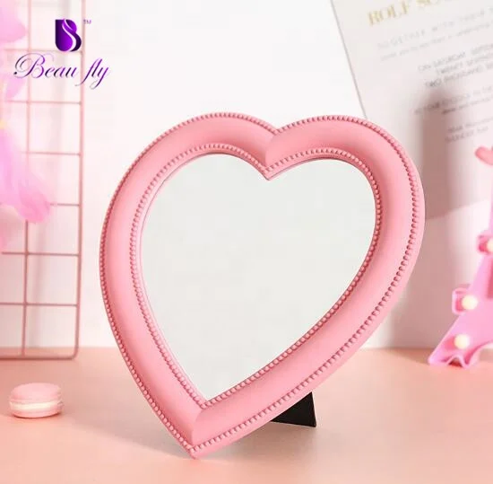 

Plastic Heart Shape Mirror Personalized Custom LOGO Desktop Makeup Mirror Cosmetic, Pink, purple, red, silver, white