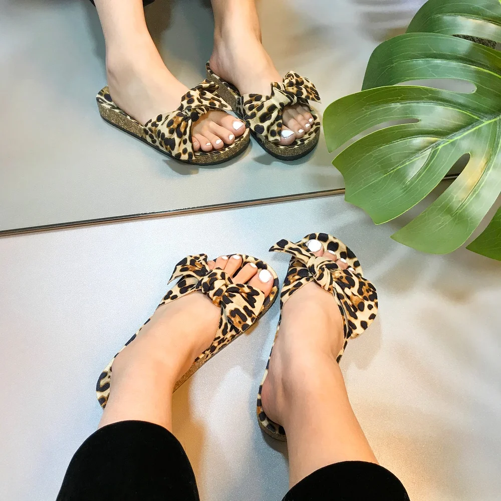 

wholesale fashion summer beach slippers ladies bow leopard designs shoes soft cork slippers for women, Colours