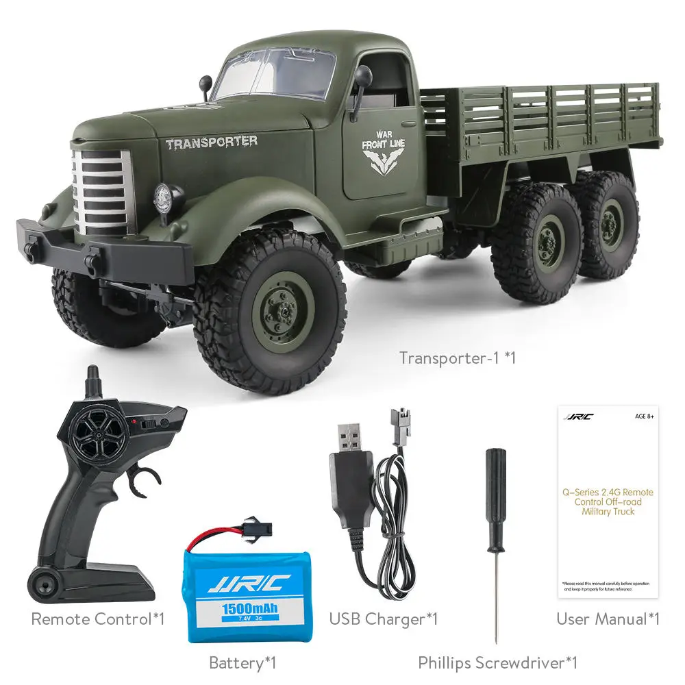 

Tiktok Hot Selling JJRC Q60 1/16 2.4GHZ Six Wheels Drive Off Road 40 Meters Military RC Truck Vehicles For Kids Gifts