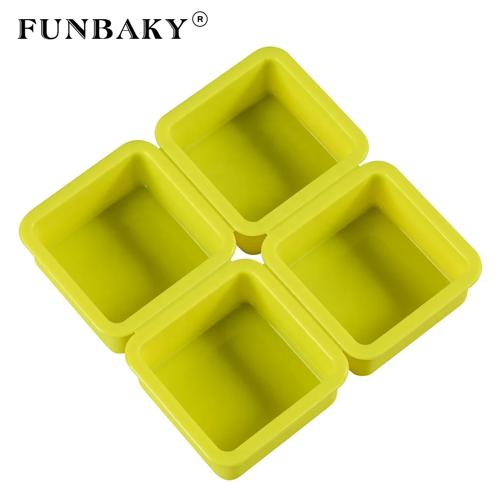 

FUNBAKY JSC2655 Eco - friendly 4 cavity home application large volume square shape soap silicone mold candle mould, Customized color