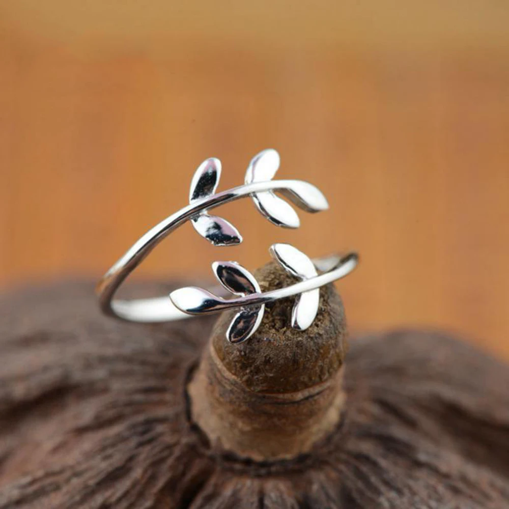 

Real 100% 925 Sterling Silver Rings For Women Vintage Flower Leaves Ring Opening Adjustable Jewelry Anelli Donna bague anillos