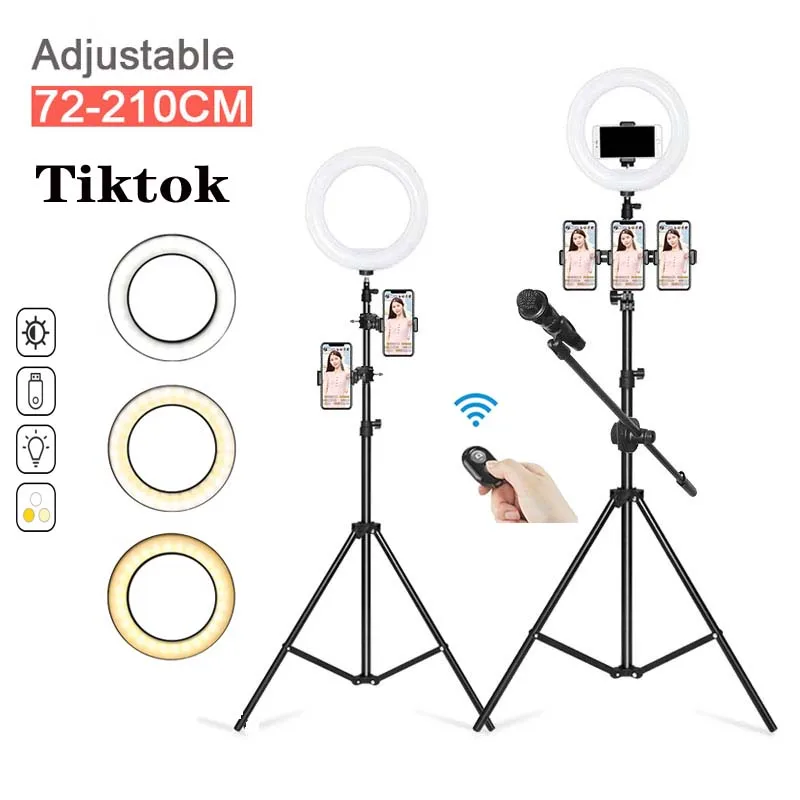 

selfie ring light with Tripod Stand Live Stream Facial Make Up Tiktok ring light 10inch LED with cell phone holder light ring