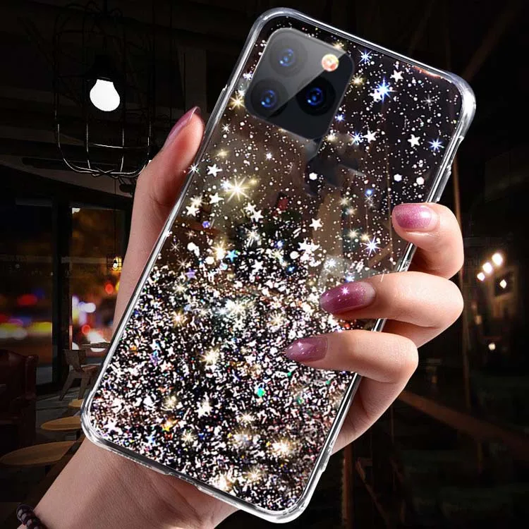 

High Quality Waterproof Hard Material Glue Glitter With Dustproof Plug Phone Back Case Cover For Iphone 11 Pro