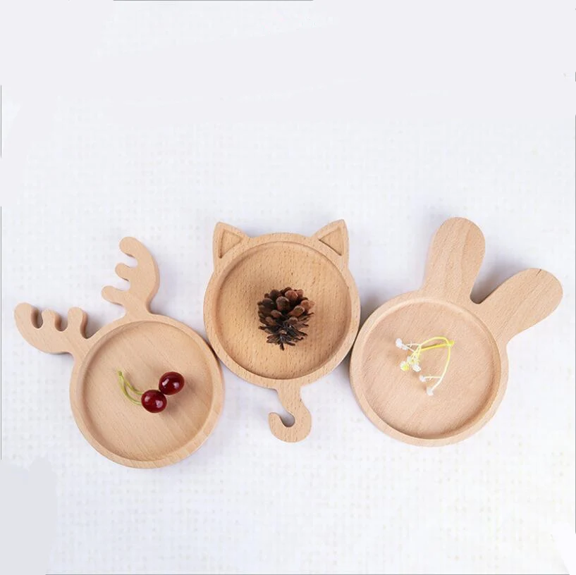 

Wooden Children's cartoon Plate cat/ rabbit /deer shaped plate children snack fruit plates dessert dishes CNLF