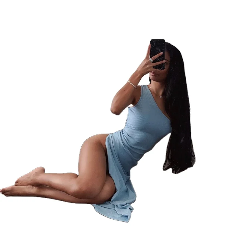 

summer Women's new high-waist split-shoulder halter sexy fitted cutout casual bodycon elegant maxi dress for women, 1 color