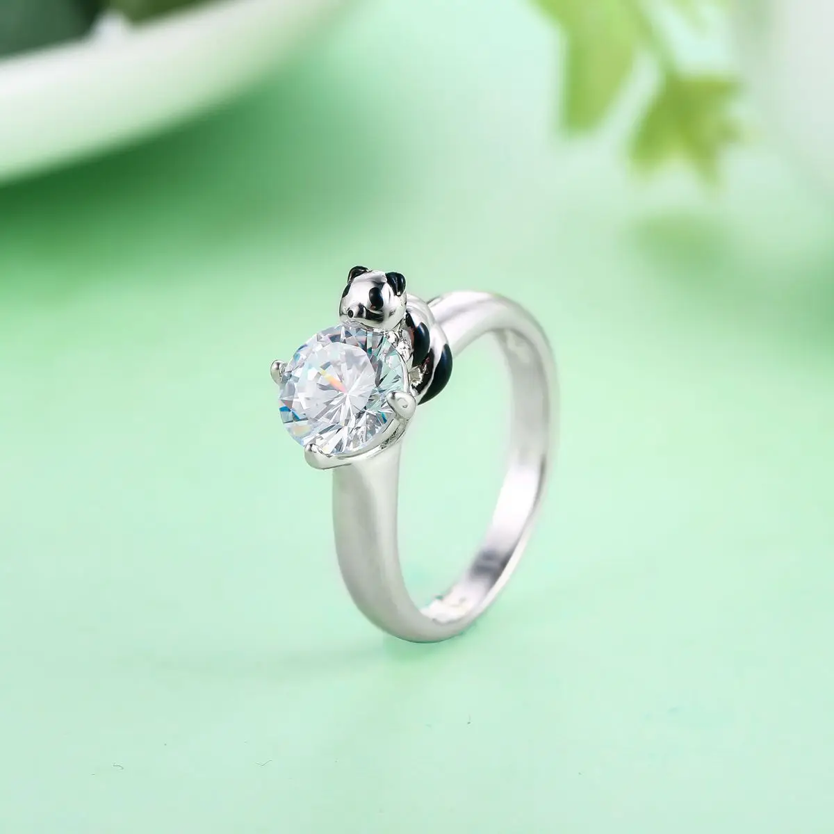 

Zhefan Zircon White Gold Plated Jewelry Cubic Zirconia Panda animal Rings for Wholesale Products, Customized color