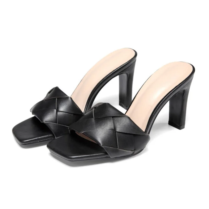 

Summer New Fashion High Quality Lattice PU Leather Peep Toe Shoe Womens Slippers Outdoor Nice Designer Sandals, White,black