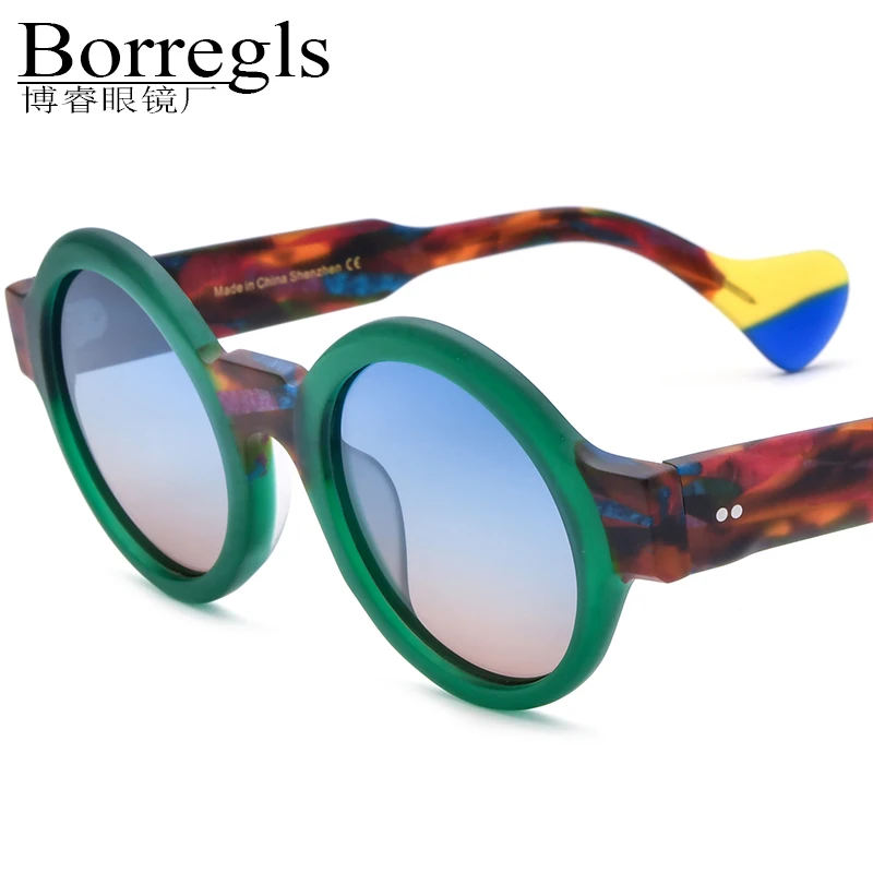 Borregls Multicolor Matte Acetate Polarized Sunglasses Women New Brand Designer Big Oversize Round Sun Glasses Men Shades 19271T