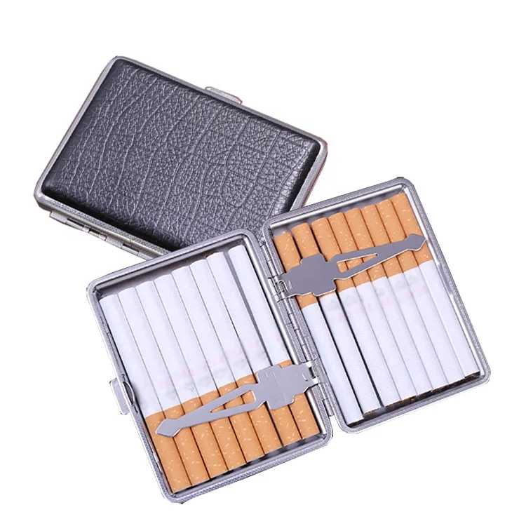Paquete de 2 cajas de cigarrillos de cuero doble cara con bolsillo abierto para 16 cigarrillos