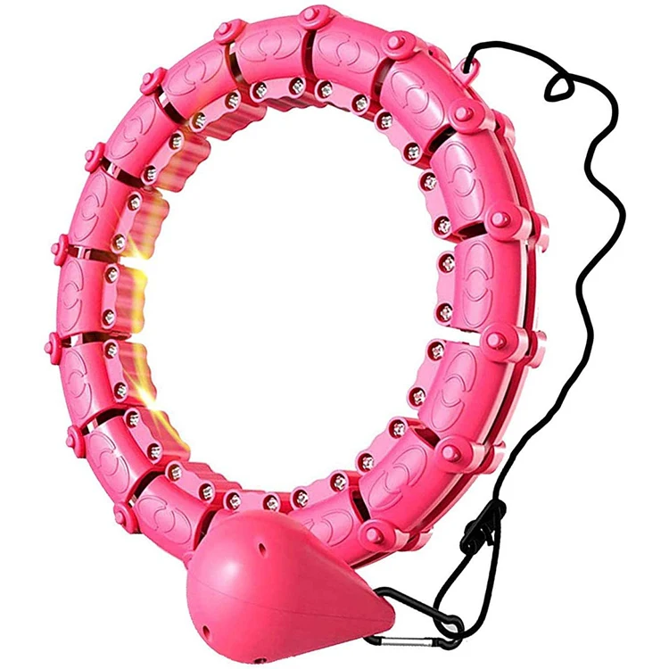 

Amazon Free Shipping Fitness Ajustable Portable Removable Adult Weighted Intelligent Detachable Hoola Reifen Hoops Manufacturer, Pink