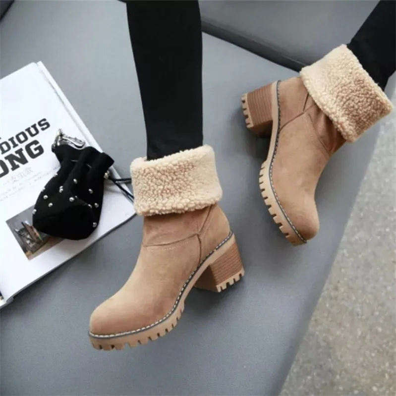 

2021 Fall Winter High Heel Snow Short Boots Fur Cotton Shoes Fur Boots for Women, Green,black,khaki,grey,orange