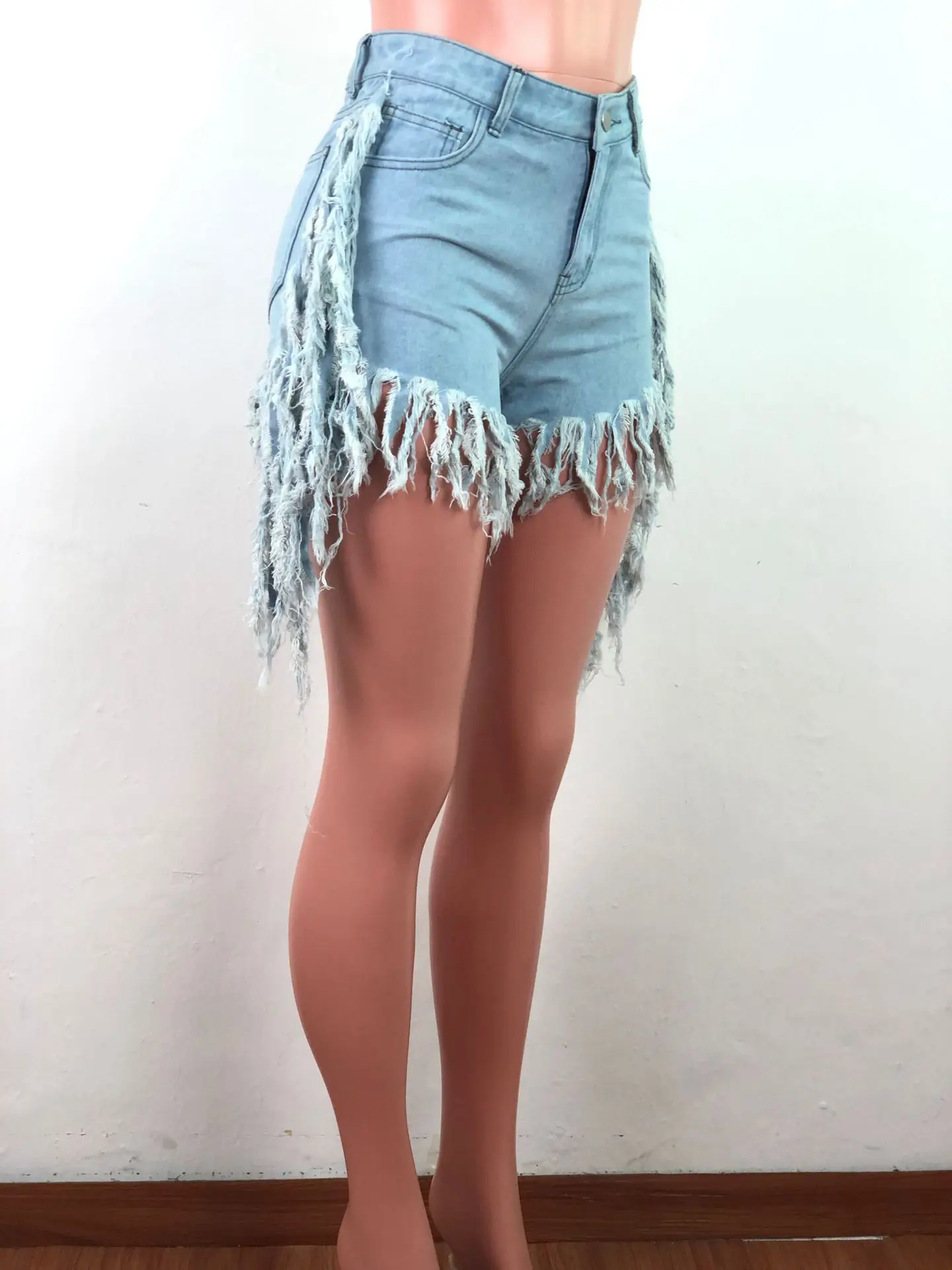 Fashion High Street Cut Off Tassel Jean Shorts Women 6 Color Plus Size
