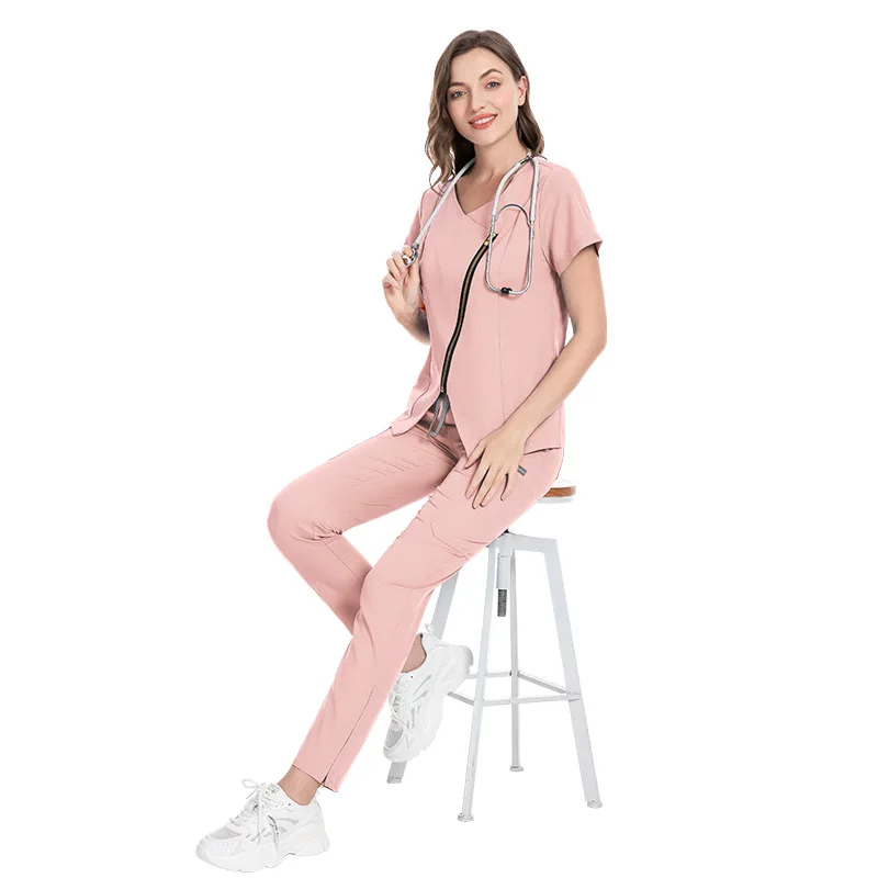 

hot V-neck Comfort Leisure SPA Beauty salon Dental clinic doctor nurse Short Sleeve Scrub Uniform Sets