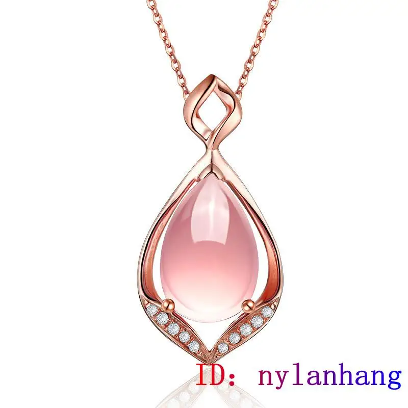 

Pink Jade Water drop Pendant Amulet Natural Gifts 925 Silver Fashion Women Necklace Jewelry Chalcedony
