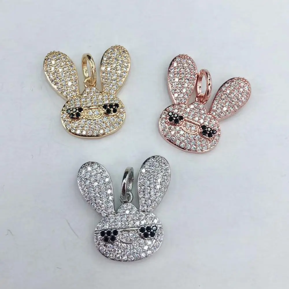 

Bunny Pendant For Necklace Micro Pave Cubic Zirconia Hip Hop Rock Jewelry, As picture