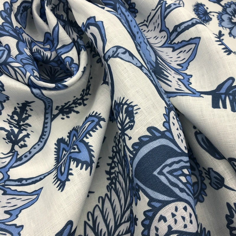 
Digital Print Custom Design 160gsm 100% Pure Linen fabric for Blouses and Shirts 