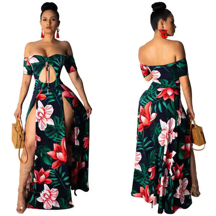 

Summer Women Boho Chiffon Flower Dresses Ladies Sexy Strapless V-neck Backless Halter Bandage Beach Dress