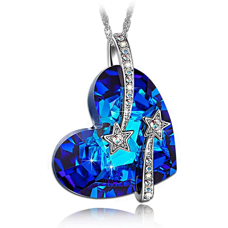 

Hermosa Crystal from Venus 925 Sterling silver Chain heart swarovski rhodium color necklace for Women Jewelry necklace, Blue
