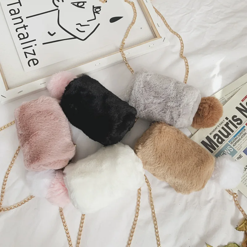 

hot sale faux fur bags women handbags mini plush purses luxury mini purse