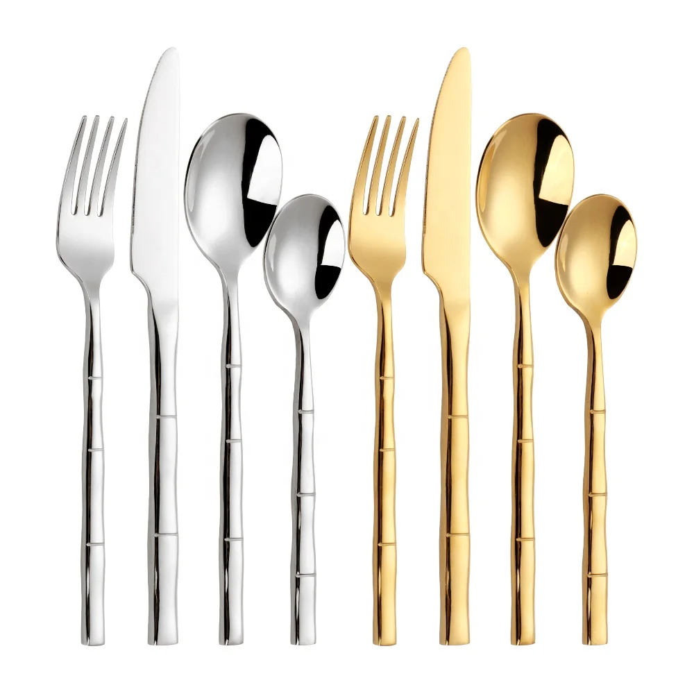 

Thick Bamboo Design 18- 0 Handle Stainless Steel Rose Gold Cutlery Set Restaurant Wedding Gold Flatware, Silver, gold, rose gold, black