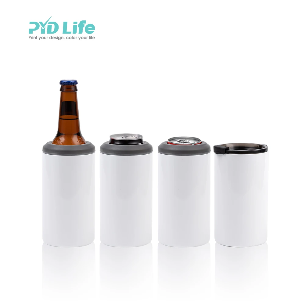 

PYD Life 12 oz White Stainless Steel Insulated 4 in 1 Beer Metal Can Cooler Sublimation Tumbler with 2 Lids